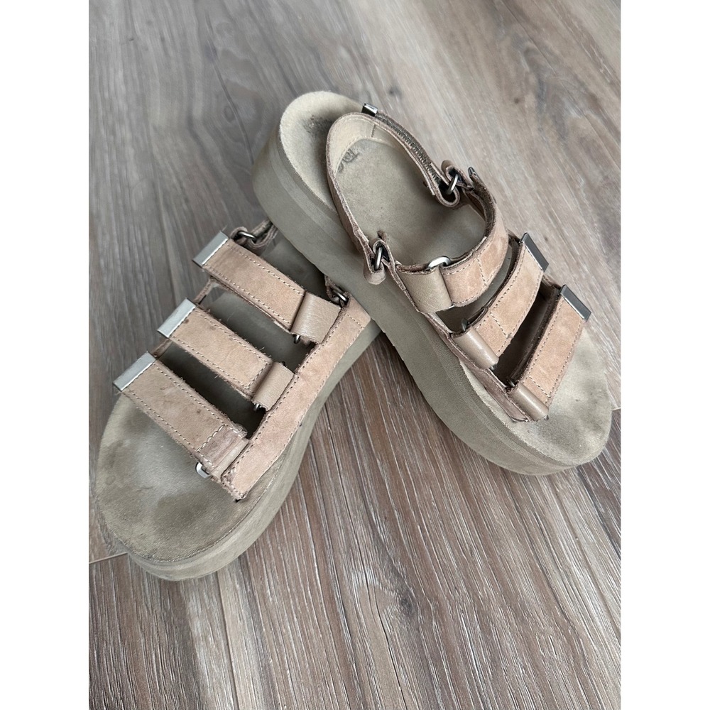 Teva Flatform Suede Leather Platform Sandals Tan Brown Multi-Strap Womens Size 7